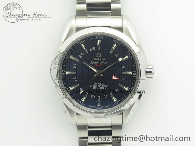 Aqua Terra 150M 43.5mm GMT SS VSF 1:1 Best Edition Blue Textured Dial on SS Bracelet A8605 Super Clone V2