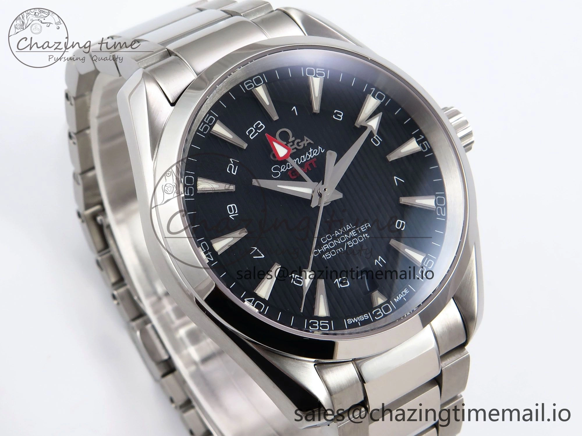 Aqua Terra 150M GMT OMF 1:1 Best Edition Black Textured Dial on SS Bracelet A8500