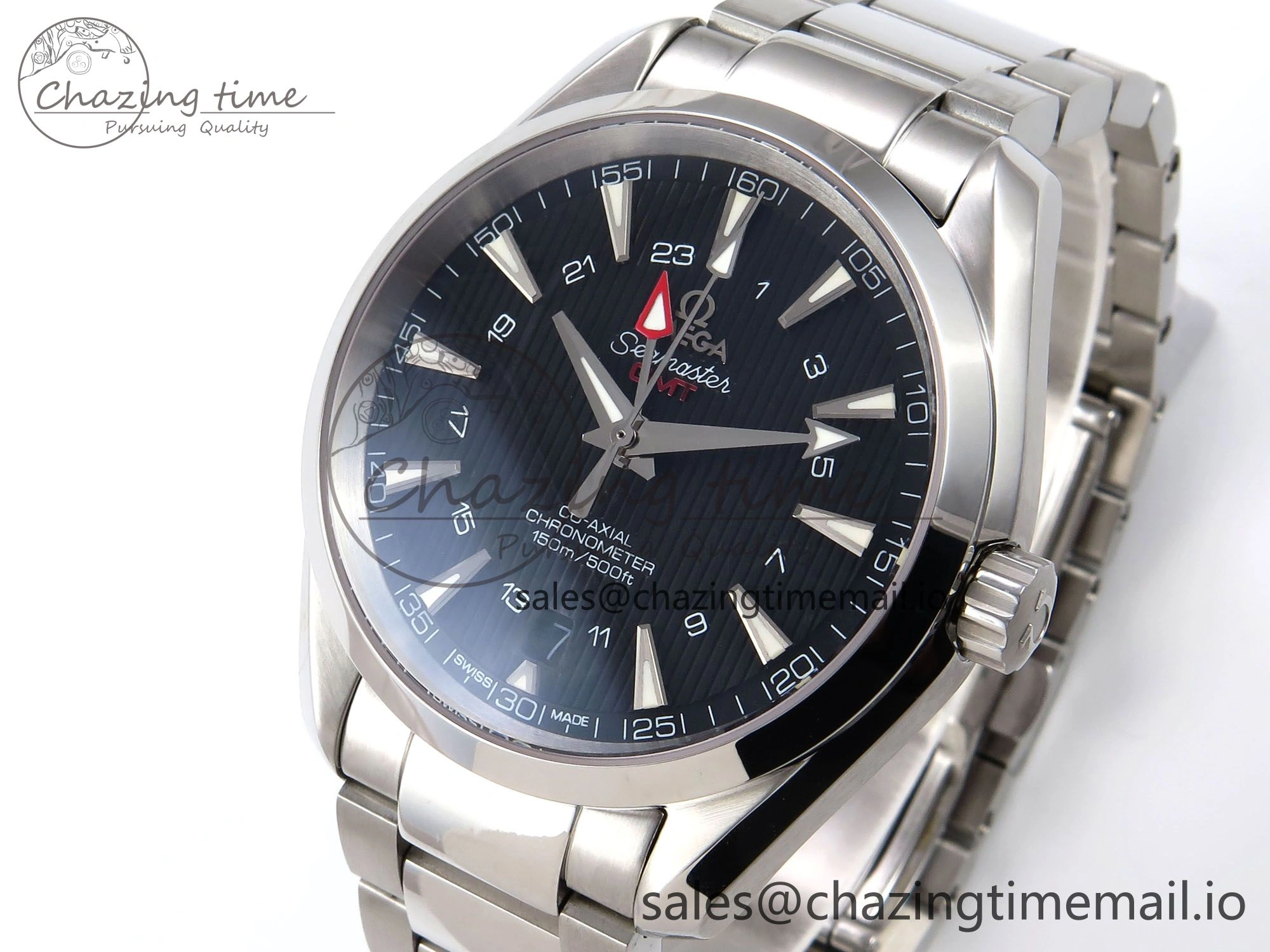 Aqua Terra 150M GMT OMF 1:1 Best Edition Black Textured Dial on SS Bracelet A8500