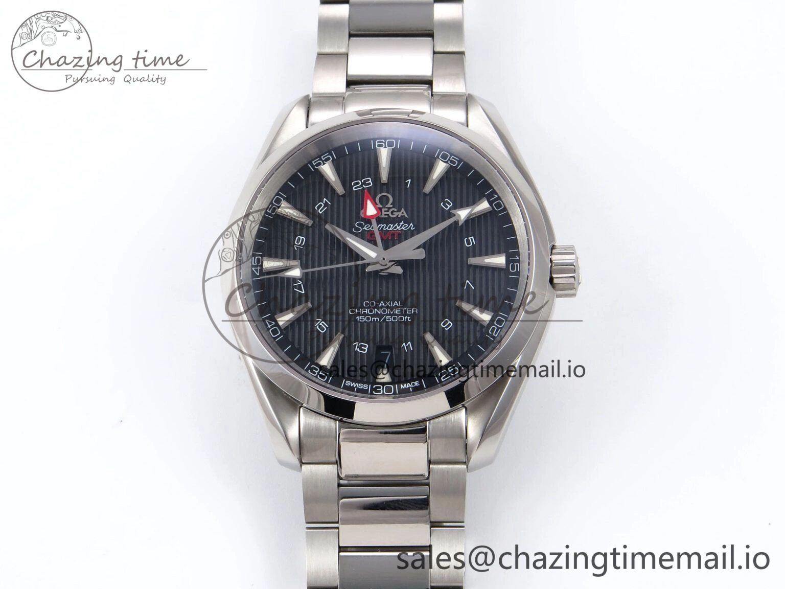 Aqua Terra 150M GMT OMF 1:1 Best Edition Black Textured Dial on SS Bracelet A8500