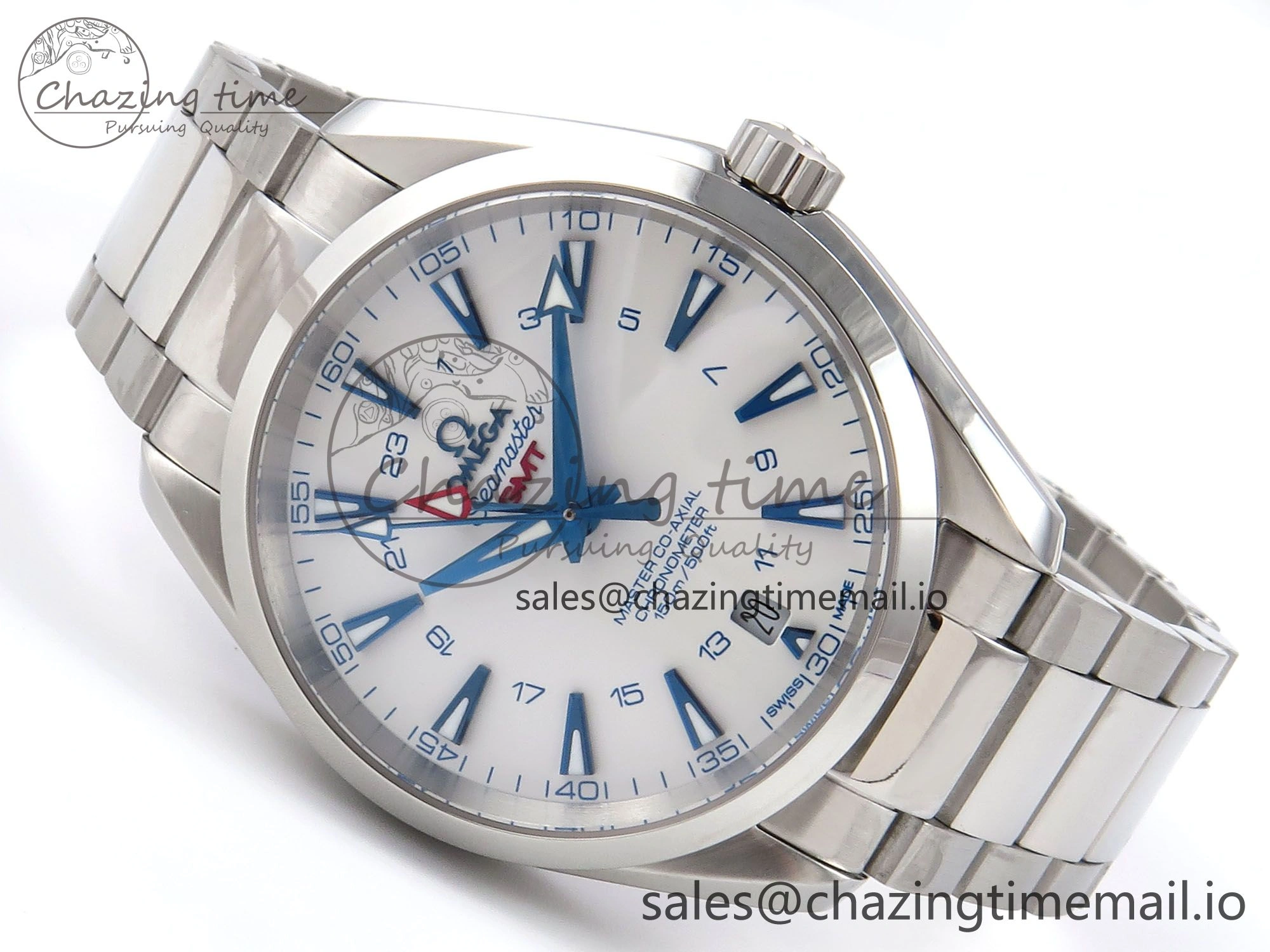 Aqua Terra 150M GMT OMF 1:1 Best Edition White Blue Dial on SS Bracelet A8500