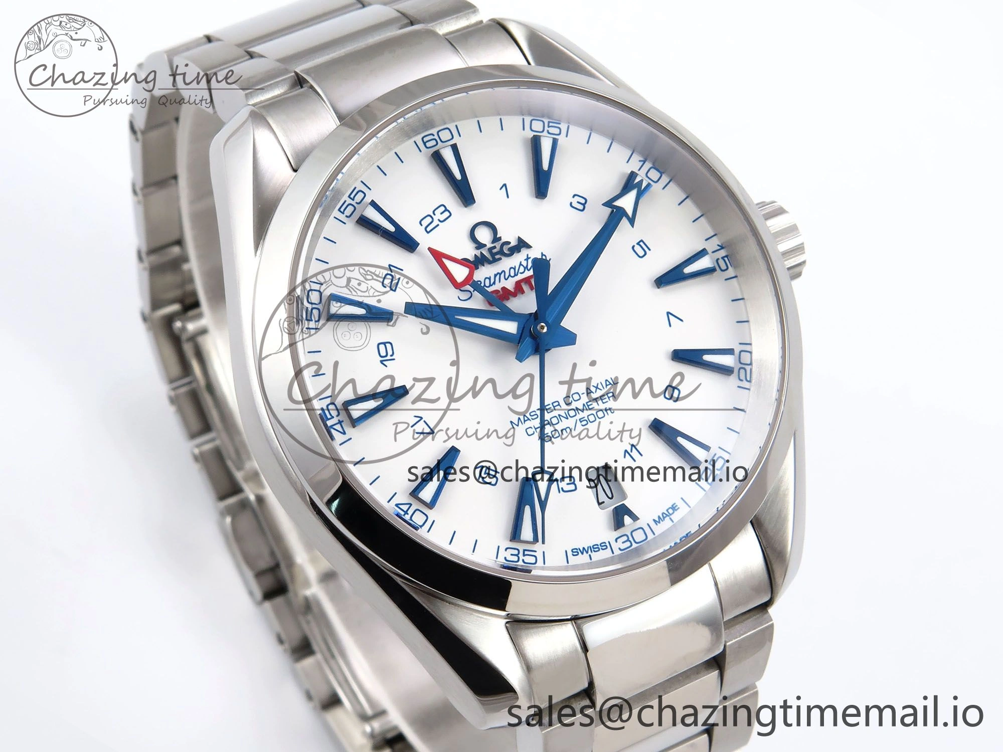 Aqua Terra 150M GMT OMF 1:1 Best Edition White Blue Dial on SS Bracelet A8500
