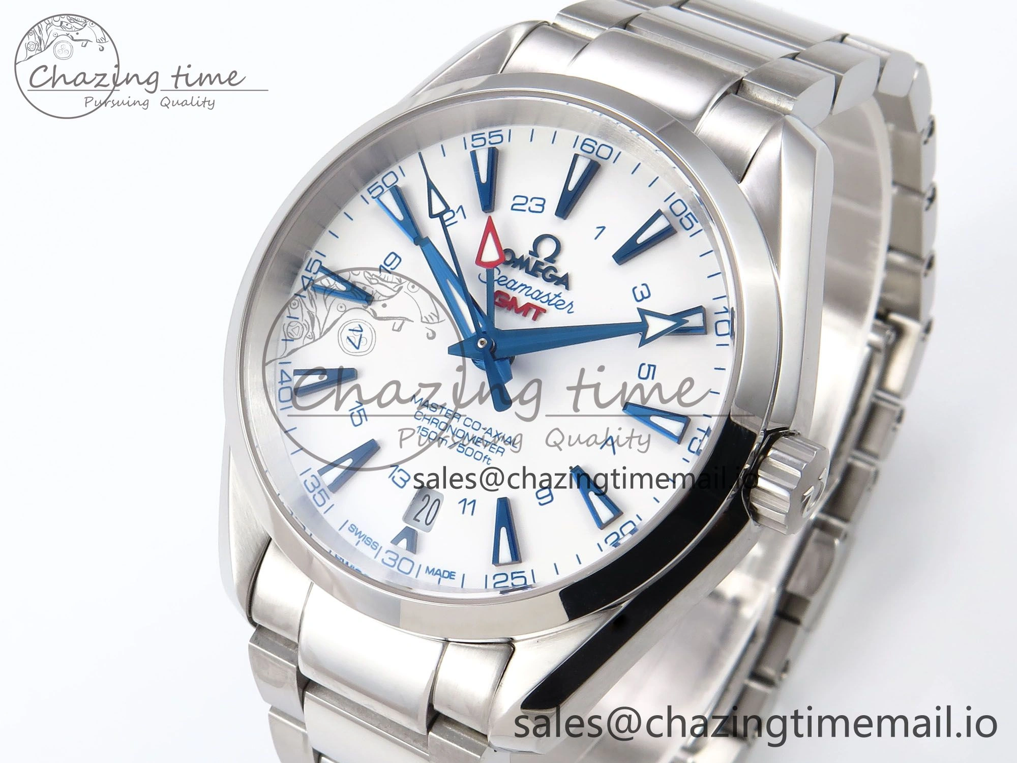 Aqua Terra 150M GMT OMF 1:1 Best Edition White Blue Dial on SS Bracelet A8500