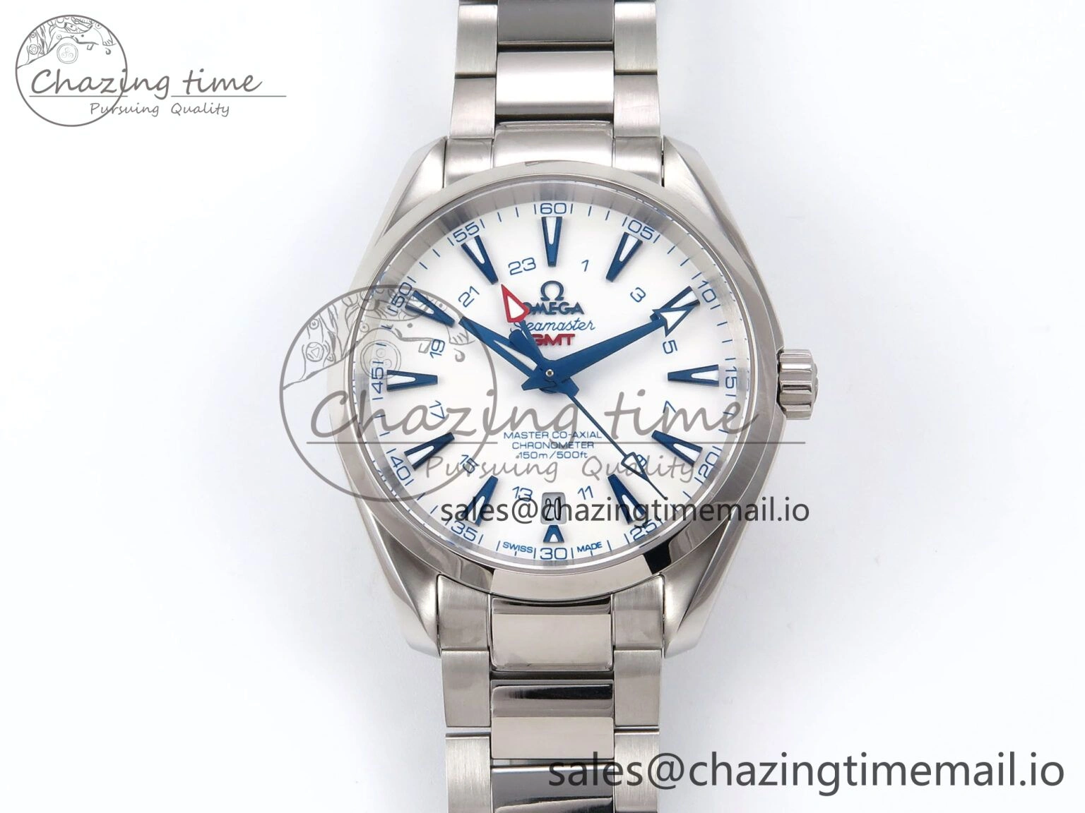 Aqua Terra 150M GMT OMF 1:1 Best Edition White Blue Dial on SS Bracelet A8500