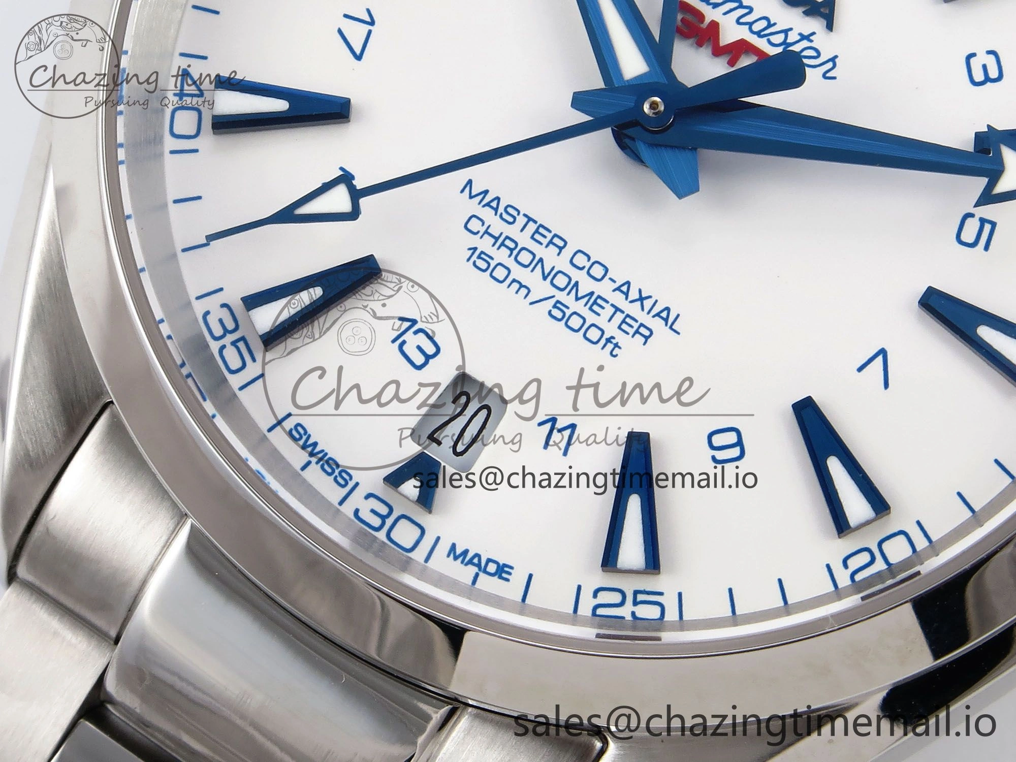 Aqua Terra 150M GMT OMF 1:1 Best Edition White Blue Dial on SS Bracelet A8500