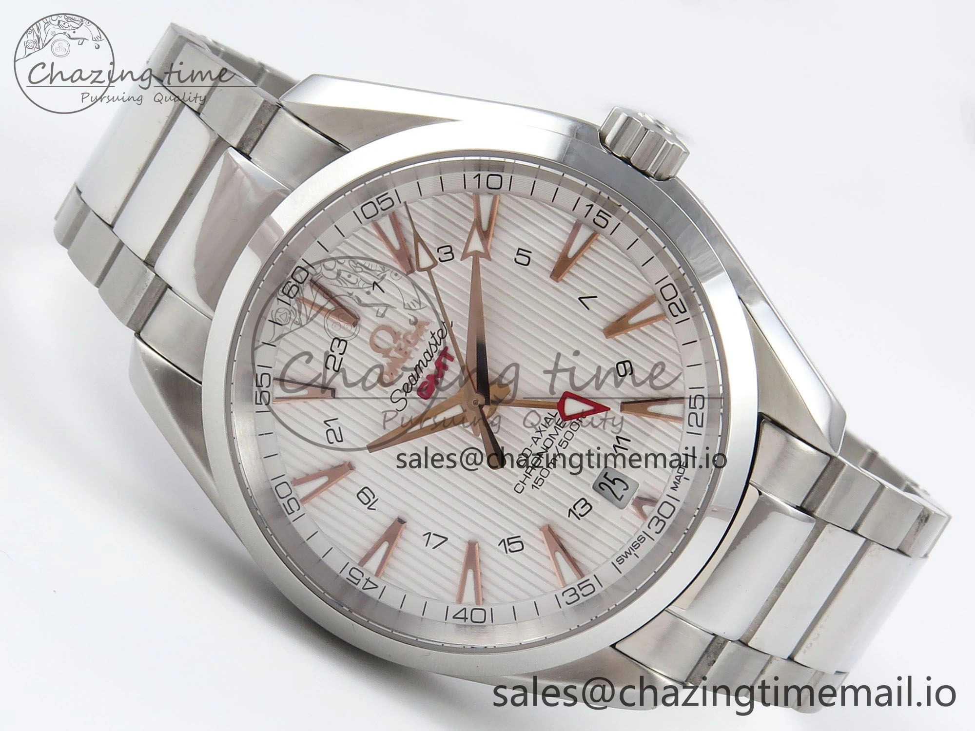Aqua Terra 150M GMT OMF 1:1 Best Edition White RG Textured Dial on SS Bracelet A8500