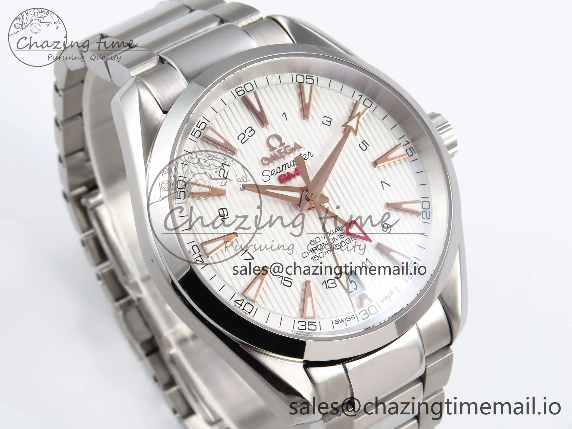 Aqua Terra 150M GMT OMF 1:1 Best Edition White RG Textured Dial on SS Bracelet A8500