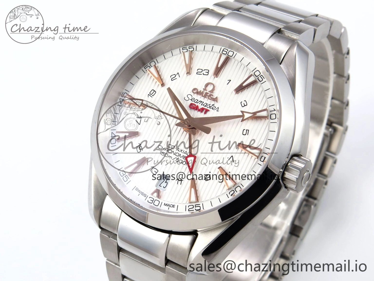 Aqua Terra 150M GMT OMF 1:1 Best Edition White RG Textured Dial on SS Bracelet A8500