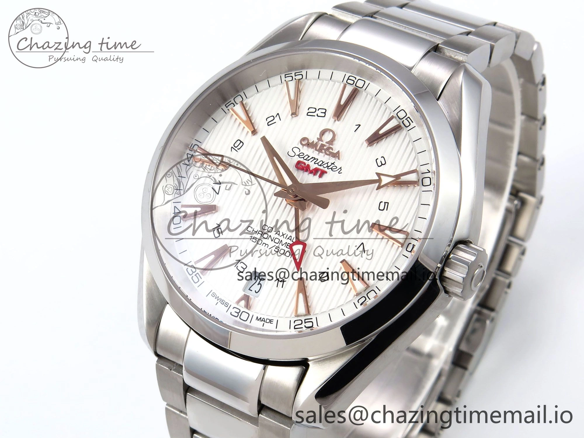Aqua Terra 150M GMT OMF 1:1 Best Edition White RG Textured Dial on SS Bracelet A8500
