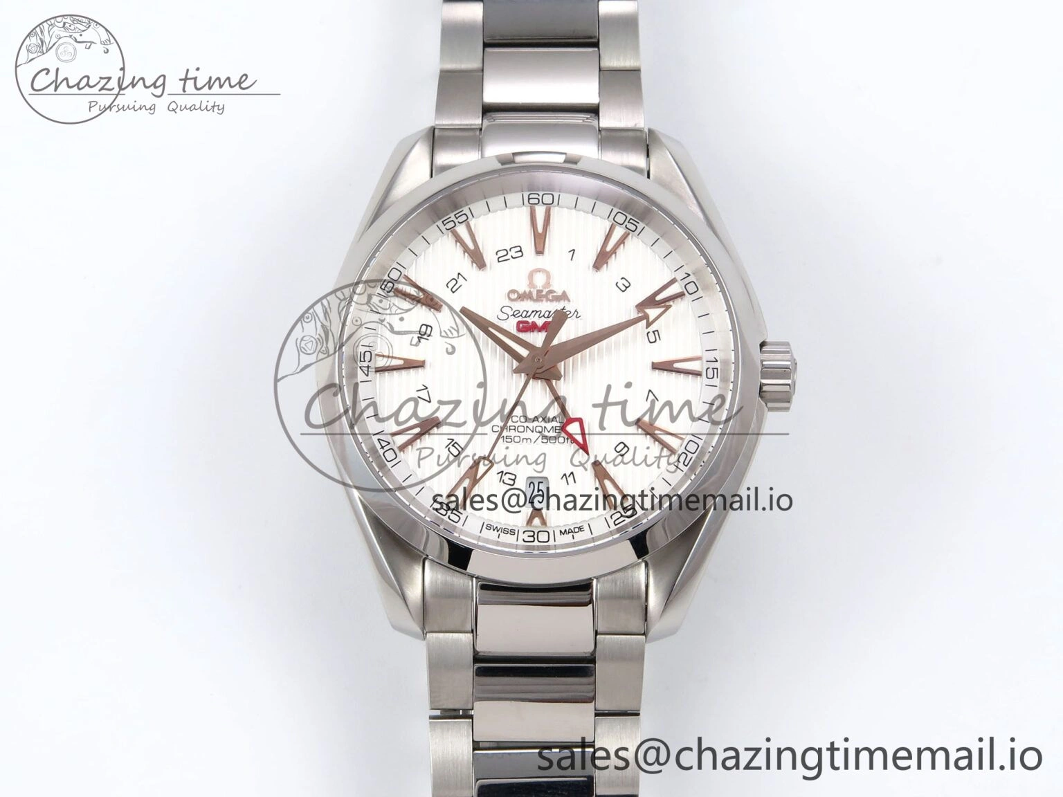 Aqua Terra 150M GMT OMF 1:1 Best Edition White RG Textured Dial on SS Bracelet A8500