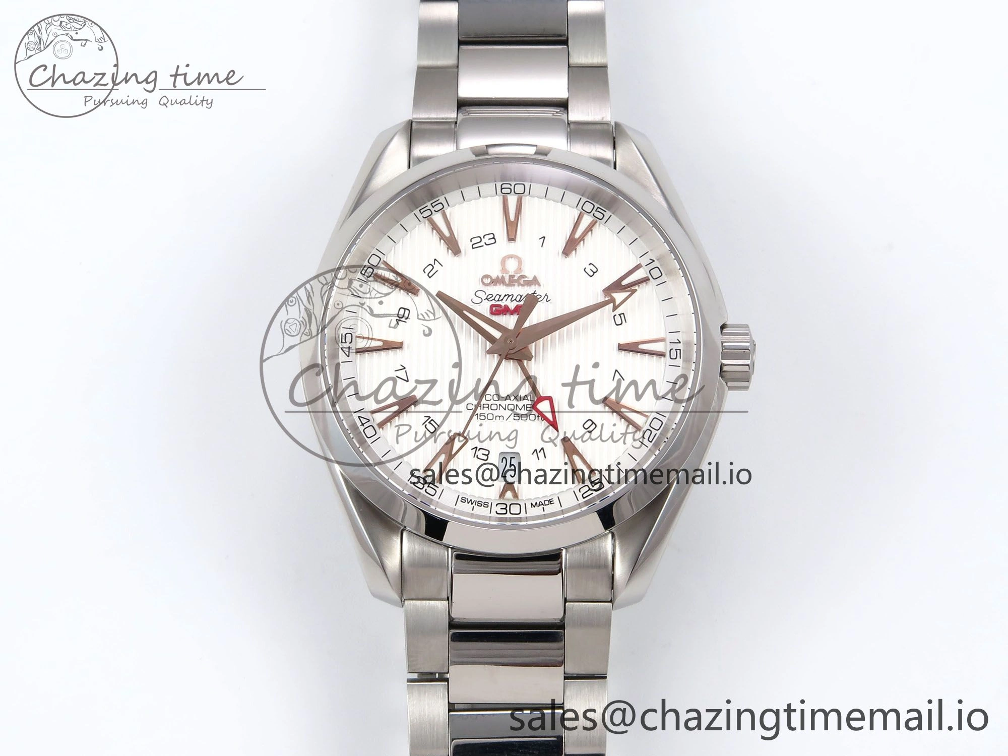 Aqua Terra 150M GMT OMF 1:1 Best Edition White RG Textured Dial on SS Bracelet A8500