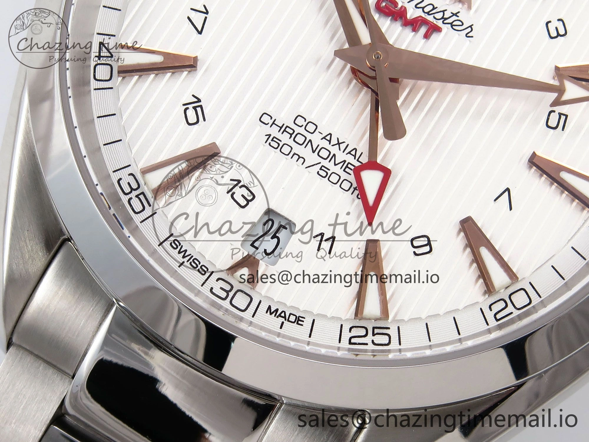 Aqua Terra 150M GMT OMF 1:1 Best Edition White RG Textured Dial on SS Bracelet A8500