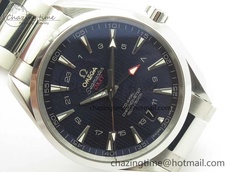 Aqua Terra 150M GMT SS VSF 1:1 Best Edition Blue Textured Dial on SS Bracelet A8605 Super Clone