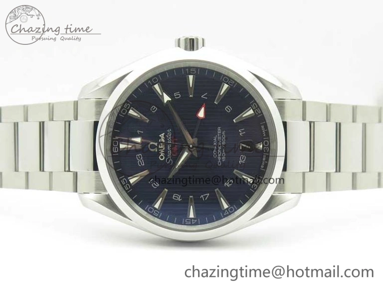 Aqua Terra 150M GMT SS VSF 1:1 Best Edition Blue Textured Dial on SS Bracelet A8605 Super Clone