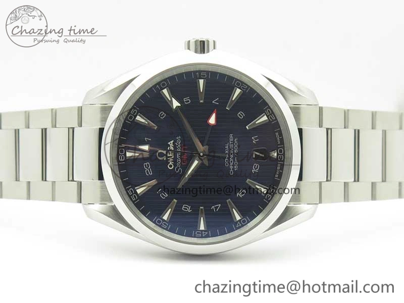 Aqua Terra 150M GMT SS VSF 1:1 Best Edition Blue Textured Dial on SS Bracelet A8605 Super Clone
