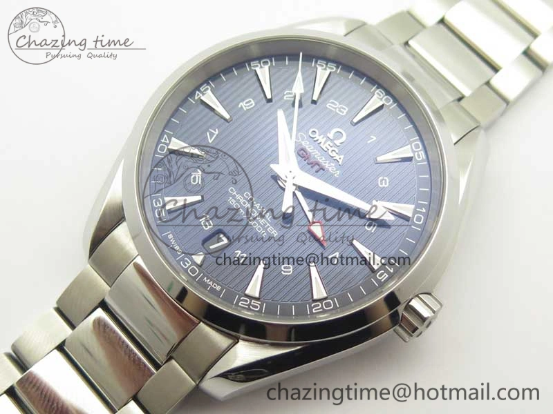 Aqua Terra 150M GMT SS VSF 1:1 Best Edition Blue Textured Dial on SS Bracelet A8605 Super Clone