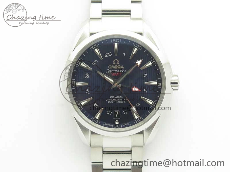 Aqua Terra 150M GMT SS VSF 1:1 Best Edition Blue Textured Dial on SS Bracelet A8605 Super Clone