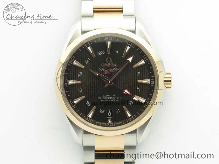 Aqua Terra 150M GMT SS RG VSF 1:1 Best Edition Brown Textured Dial on SS RG Bracelet A8605 Super Clone