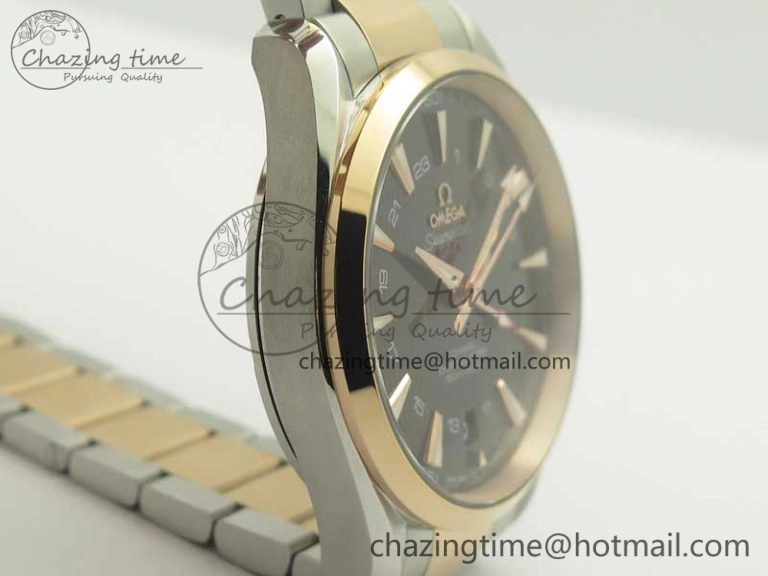 Aqua Terra 150M GMT SS RG VSF 1:1 Best Edition Brown Textured Dial on SS RG Bracelet A8605 Super Clone