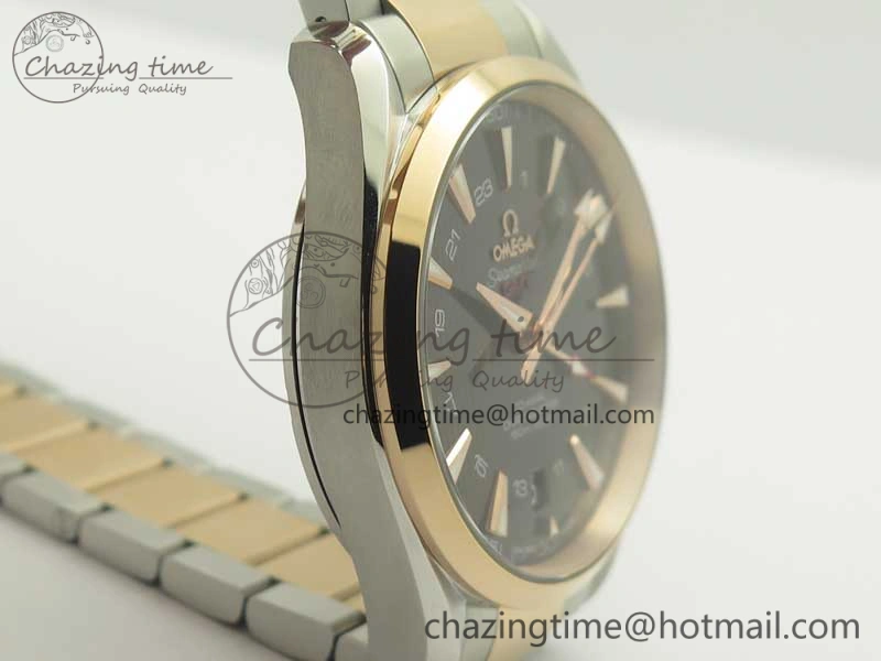 Aqua Terra 150M GMT SS RG VSF 1:1 Best Edition Brown Textured Dial on SS RG Bracelet A8605 Super Clone