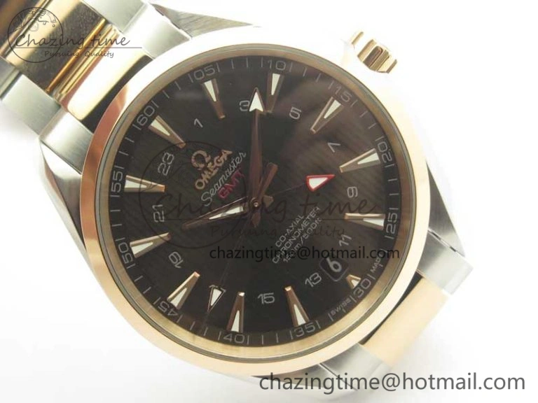 Aqua Terra 150M GMT SS RG VSF 1:1 Best Edition Brown Textured Dial on SS RG Bracelet A8605 Super Clone
