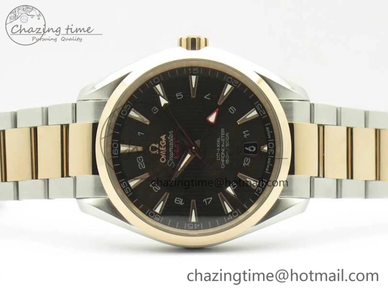 Aqua Terra 150M GMT SS RG VSF 1:1 Best Edition Brown Textured Dial on SS RG Bracelet A8605 Super Clone