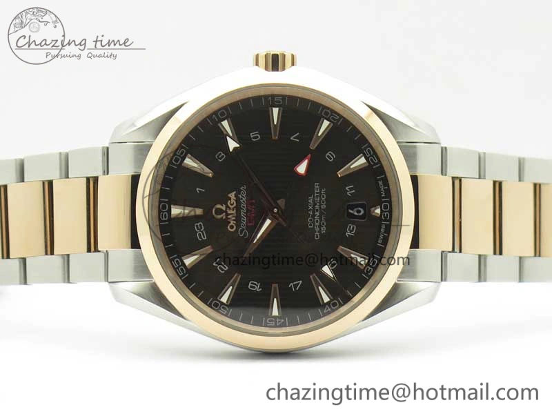 Aqua Terra 150M GMT SS RG VSF 1:1 Best Edition Brown Textured Dial on SS RG Bracelet A8605 Super Clone