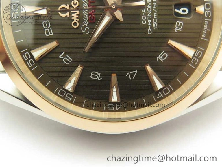 Aqua Terra 150M GMT SS RG VSF 1:1 Best Edition Brown Textured Dial on SS RG Bracelet A8605 Super Clone