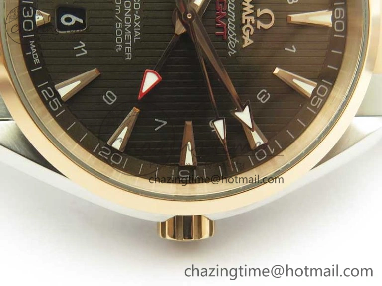 Aqua Terra 150M GMT SS RG VSF 1:1 Best Edition Brown Textured Dial on SS RG Bracelet A8605 Super Clone