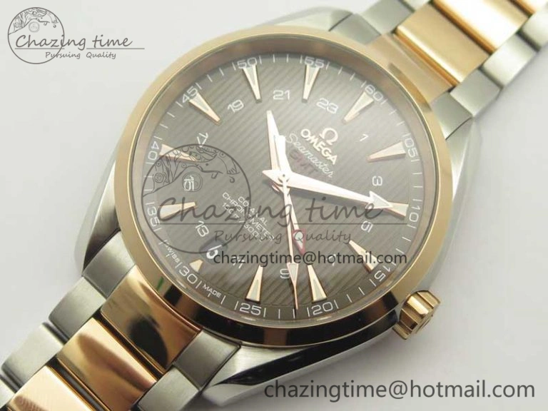 Aqua Terra 150M GMT SS RG VSF 1:1 Best Edition Brown Textured Dial on SS RG Bracelet A8605 Super Clone