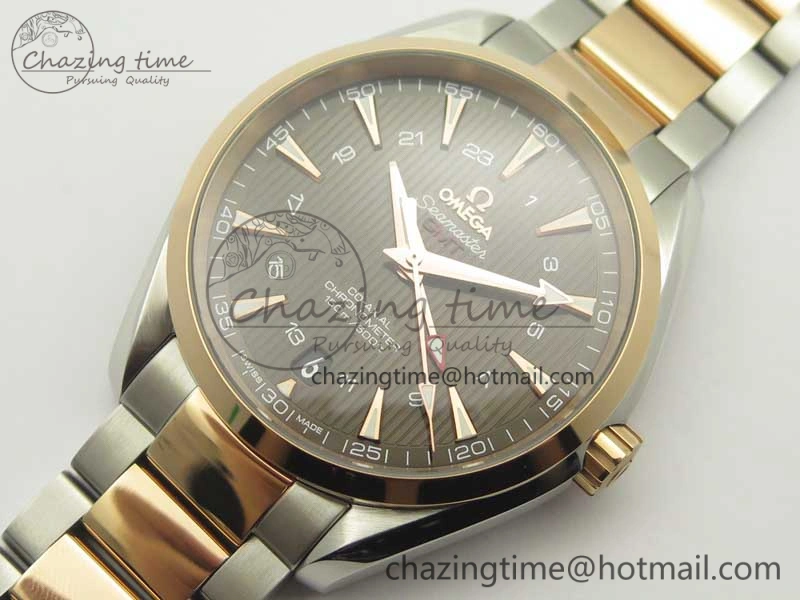 Aqua Terra 150M GMT SS RG VSF 1:1 Best Edition Brown Textured Dial on SS RG Bracelet A8605 Super Clone