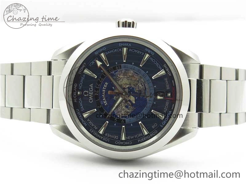 Aqua Terra 150M GMT Worldtimer 43mm  VSF 1:1 Best Edition Blue Dial on SS Bracelet A8938