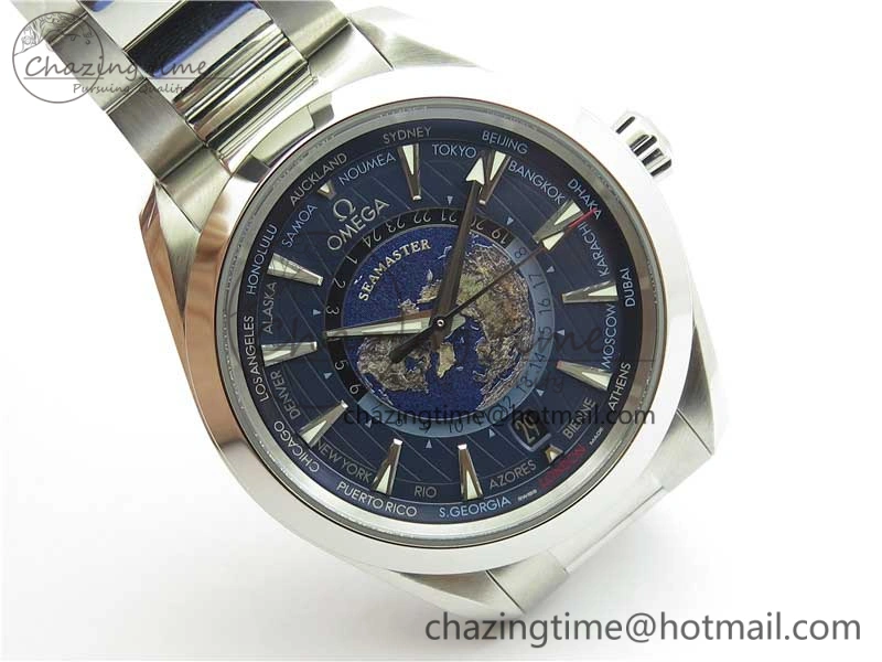 Aqua Terra 150M GMT Worldtimer 43mm  VSF 1:1 Best Edition Blue Dial on SS Bracelet A8938