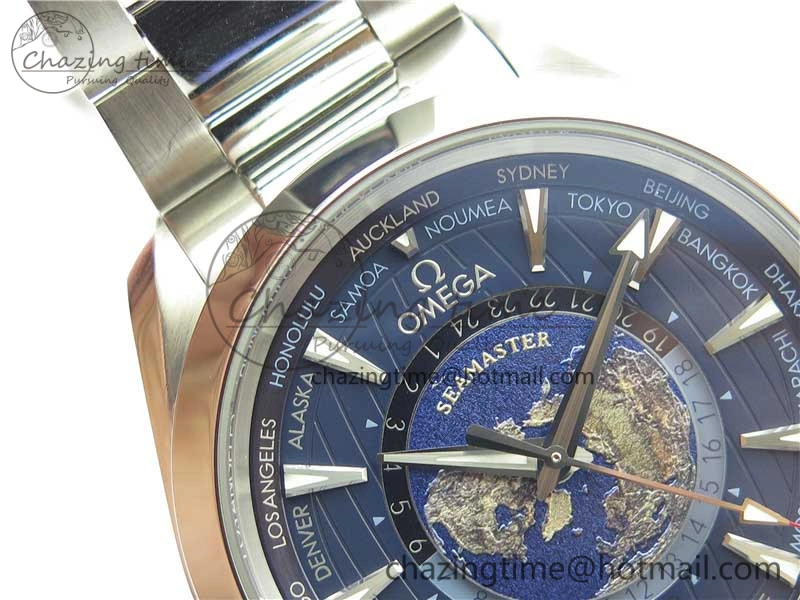 Aqua Terra 150M GMT Worldtimer 43mm  VSF 1:1 Best Edition Blue Dial on SS Bracelet A8938