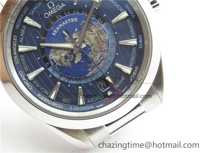 Aqua Terra 150M GMT Worldtimer 43mm  VSF 1:1 Best Edition Blue Dial on SS Bracelet A8938