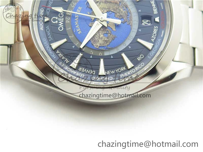Aqua Terra 150M GMT Worldtimer 43mm  VSF 1:1 Best Edition Blue Dial on SS Bracelet A8938