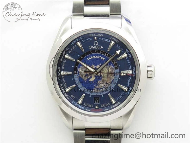 Aqua Terra 150M GMT Worldtimer 43mm  VSF 1:1 Best Edition Blue Dial on SS Bracelet A8938