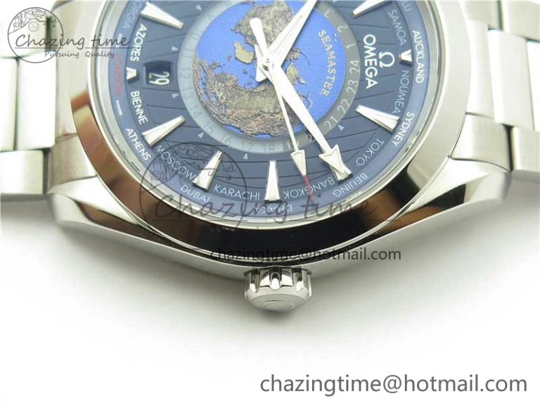 Aqua Terra 150M GMT Worldtimer 43mm  VSF 1:1 Best Edition Blue Dial on SS Bracelet A8938