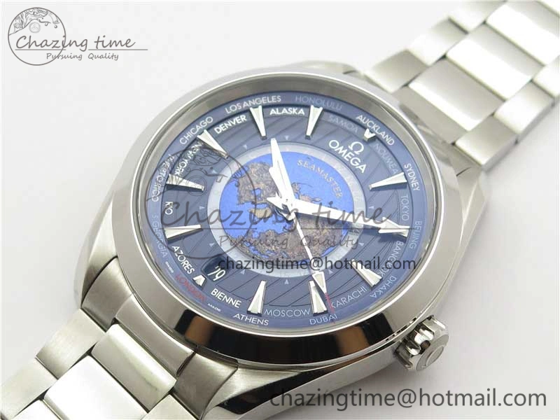 Aqua Terra 150M GMT Worldtimer 43mm  VSF 1:1 Best Edition Blue Dial on SS Bracelet A8938