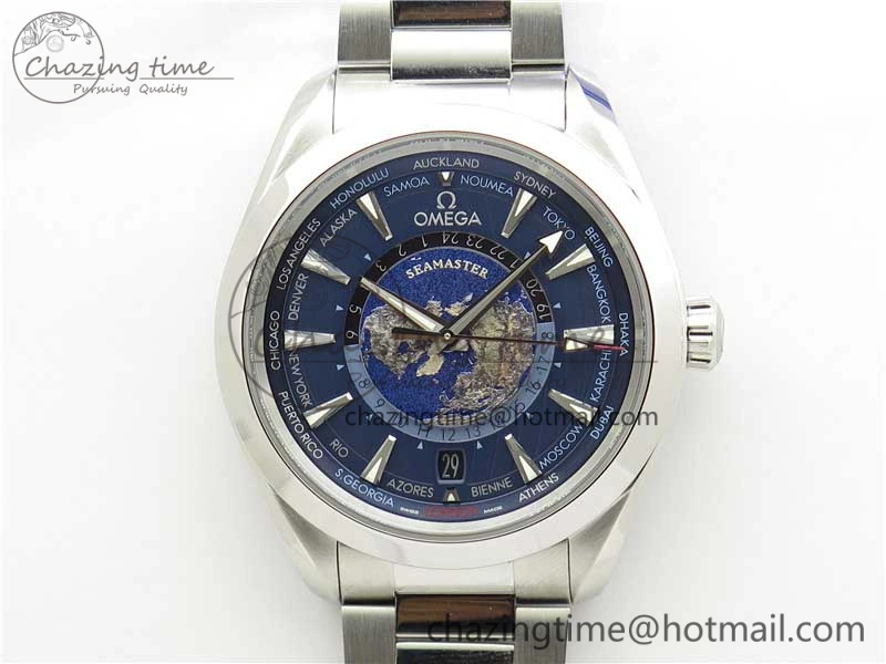 Aqua Terra 150M GMT Worldtimer 43mm  VSF 1:1 Best Edition Blue Dial on SS Bracelet A8938