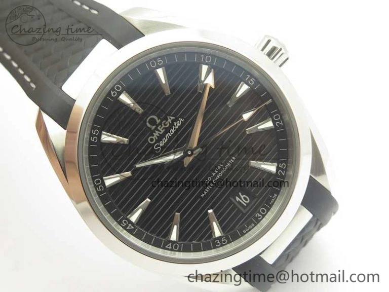 Aqua Terra 150M Master Chronometers VSF 1:1 Best Edition Black Dial SS Hand on Black Rubber Strap A8900 Super Clone