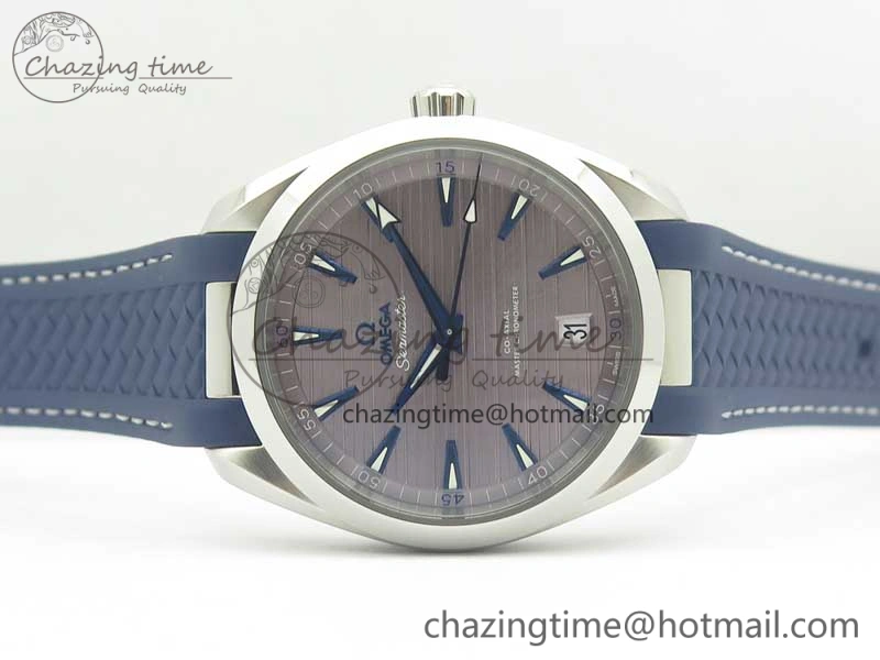 Aqua Terra 150M Master Chronometers VSF 1:1 Best Edition Gray Dial Blue Hand on Blue Rubber Strap A8900 Super Clone