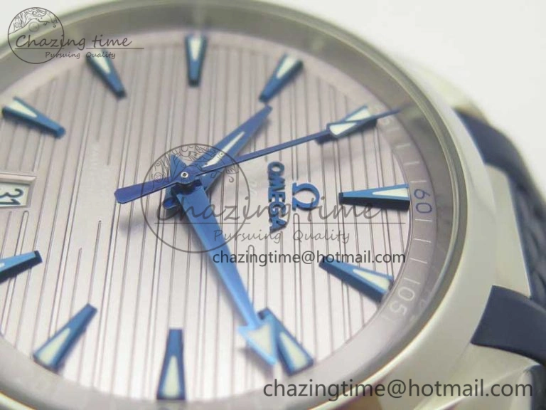 Aqua Terra 150M Master Chronometers VSF 1:1 Best Edition Gray Dial Blue Hand on Blue Rubber Strap A8900 Super Clone