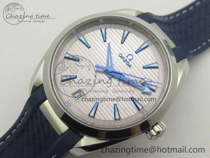 Aqua Terra 150M Master Chronometers VSF 1:1 Best Edition Gray Dial Blue Hand on Blue Rubber Strap A8900 Super Clone