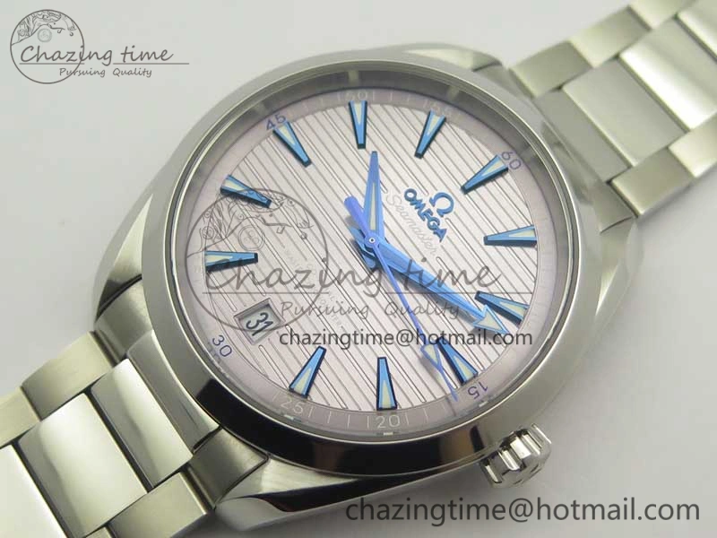 Aqua Terra 150M Master Chronometers VSF 1:1 Best Edition Gray Dial Blue Hand on SS Bracelet A8900 Super Clone