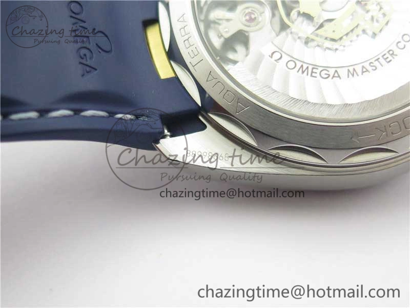 Aqua Terra 150M Master Chronometers VSF 1:1 Best Edition White Dial Gold Hand on Blue Rubber Strap A8900 Super Clone