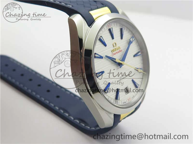 Aqua Terra 150M Master Chronometers VSF 1:1 Best Edition White Dial Gold Hand on Blue Rubber Strap A8900 Super Clone