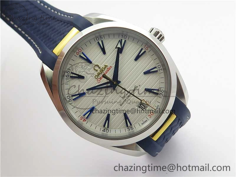 Aqua Terra 150M Master Chronometers VSF 1:1 Best Edition White Dial Gold Hand on Blue Rubber Strap A8900 Super Clone