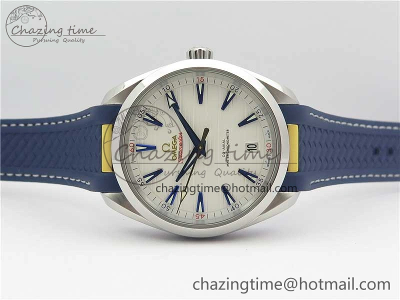 Aqua Terra 150M Master Chronometers VSF 1:1 Best Edition White Dial Gold Hand on Blue Rubber Strap A8900 Super Clone