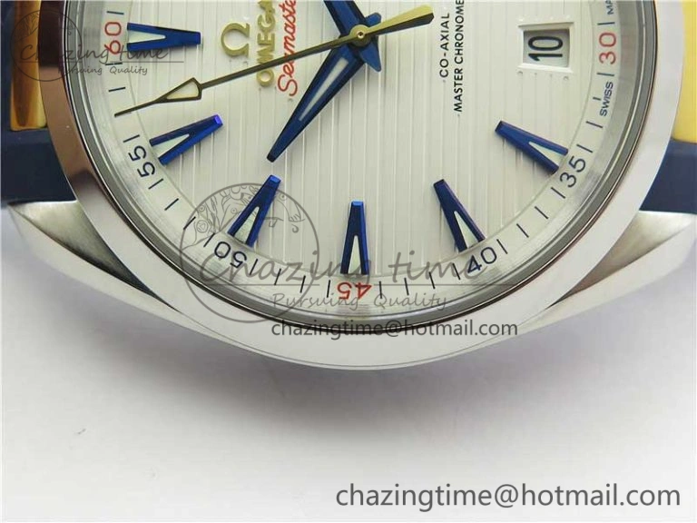 Aqua Terra 150M Master Chronometers VSF 1:1 Best Edition White Dial Gold Hand on Blue Rubber Strap A8900 Super Clone